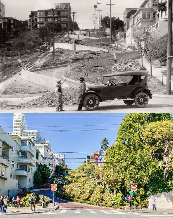 San Francisco's Lombard Street - 1922 & 2018