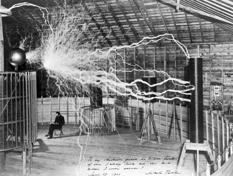 Nikola Tesla With His Transmitter Invention