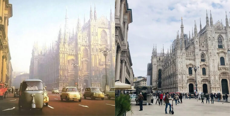 Milan, Italy - 1950s & 2021